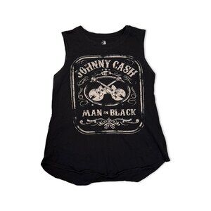 Black Johnny Cash Tank Top - Man in Black Faded Graphic Tee - Size XS